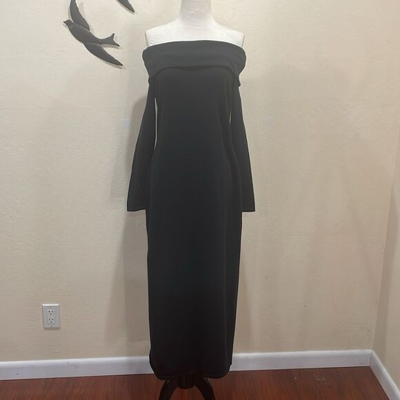 Peruvian Connection Dresses & Skirts - NEW! Peruvian Connection Black Pima Cotton Portrait Collar Long Sleeve Dress - M